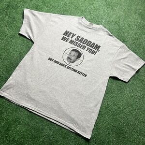 RARE Vintage US Army Saddam Hussein Arafat Kaddafi Parody T-Shirt Size X-Large
